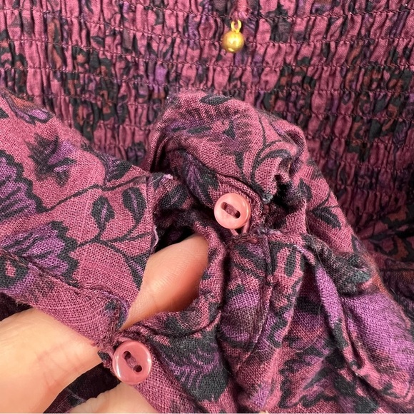 Free People Smock It To Me Puff Sleeves Mini Dress Hazelnut Combo Size Medium - Picture 12 of 16